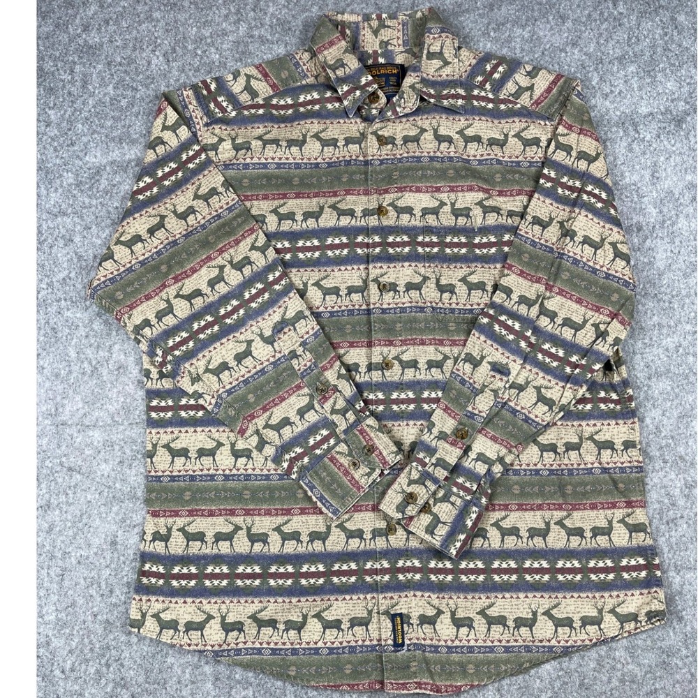 Woolrich Shirt Mens Large Multicolor Deer Print All Over Print Hunting Casual
